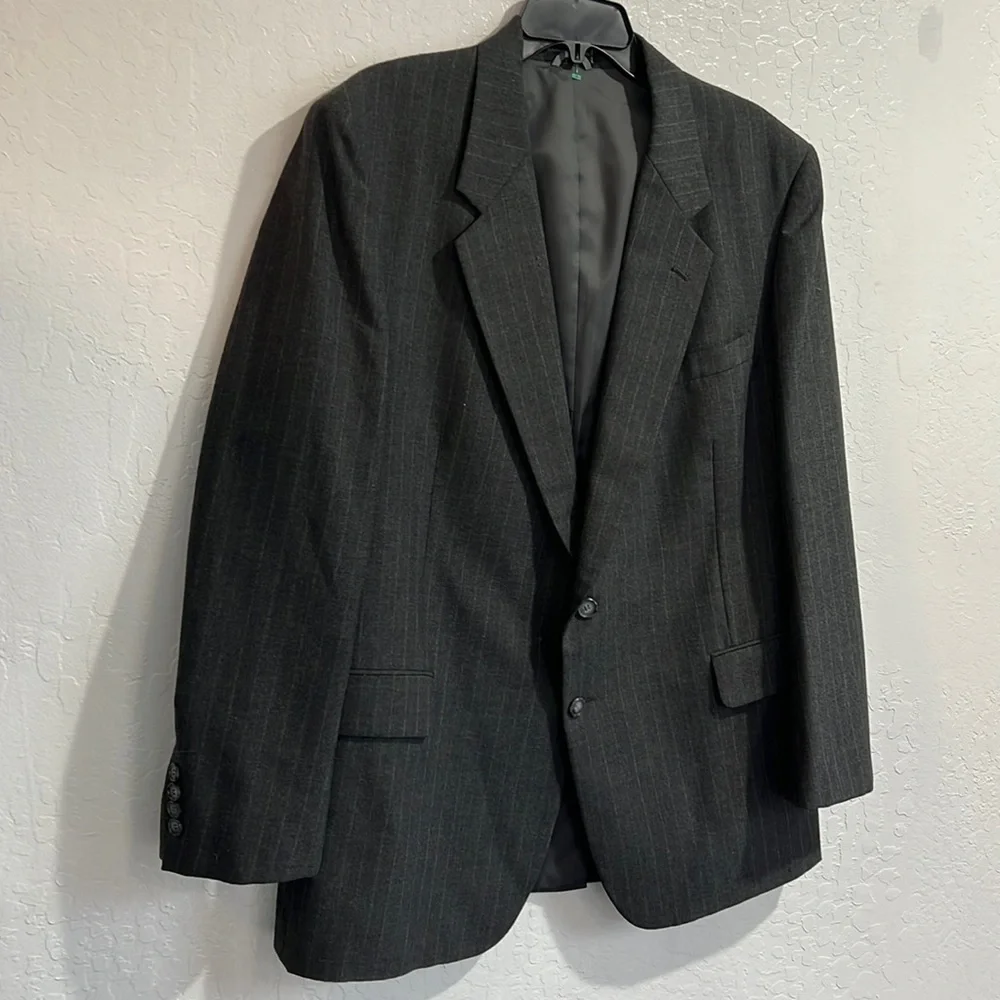 AUSTIN MANOR MENS BLACK GRAY STRIPED SUIT Jacket SIZE: 40R